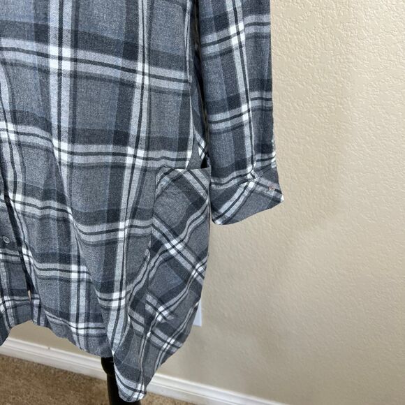 Zara  gray plaid tunic top button up collar flannel long sleeve academia size L - Picture 13 of 16